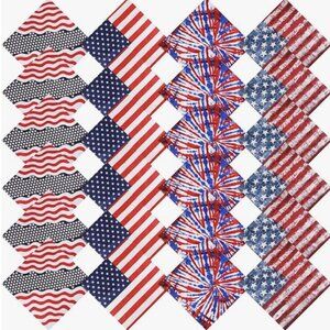 Set of 4 Vintage 100% Cotton American Flag Bandana Handkerchief USA Made 21"